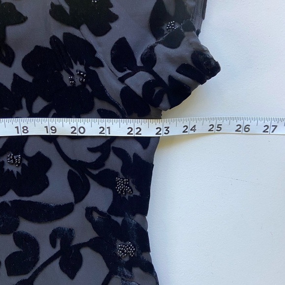 Vintage Blouse Black Velvet Burnout Beaded Cropped XL Silk Whimsigoth Witchy - Picture 4 of 5